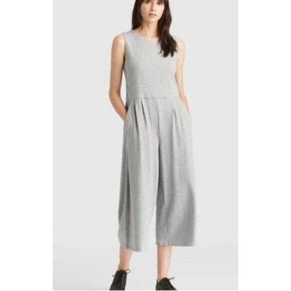 Eileen Fisher Speckled Organic Cotton Jumpsuit in Moon Gray Sz. M - Picture 1 of 5